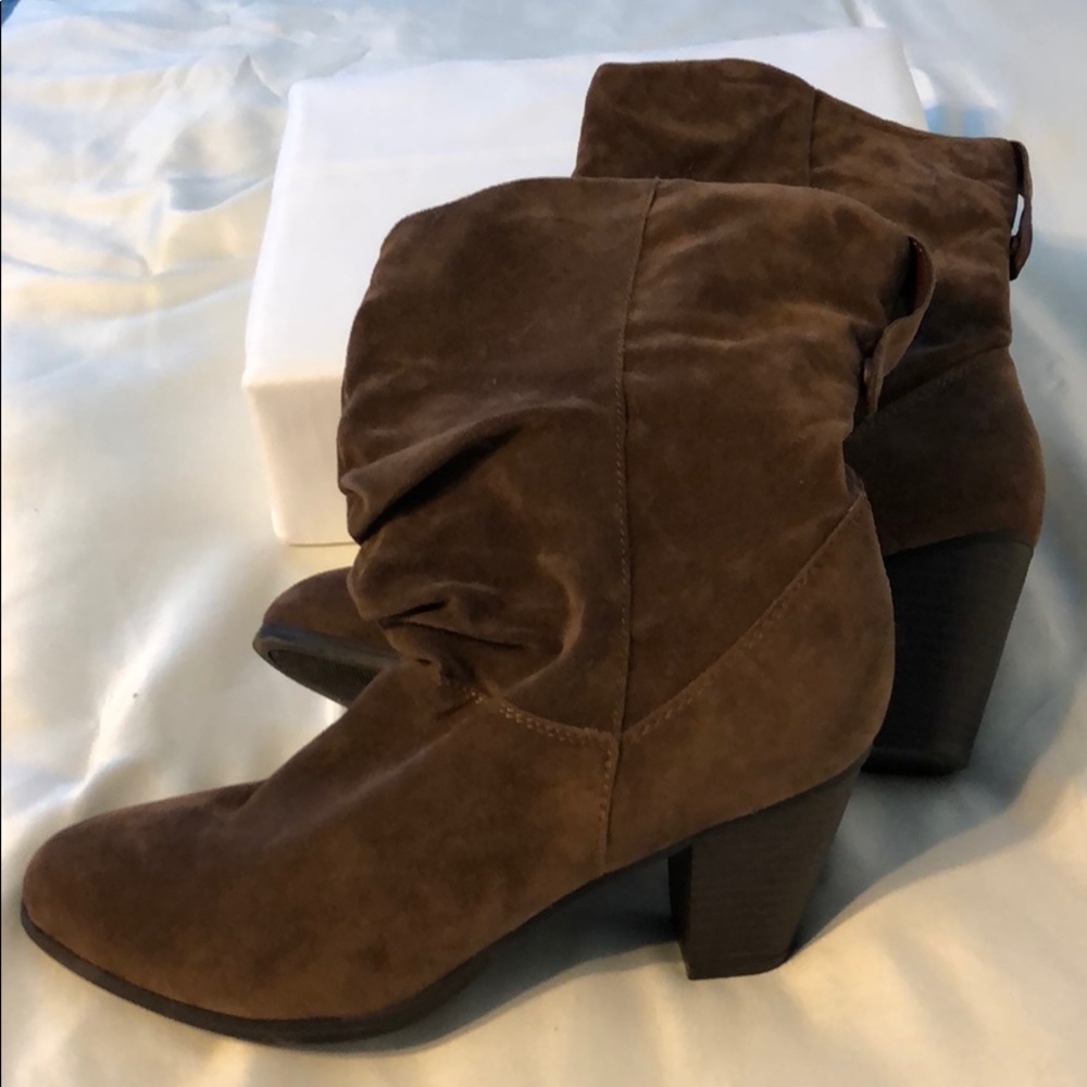 Brown suede booties